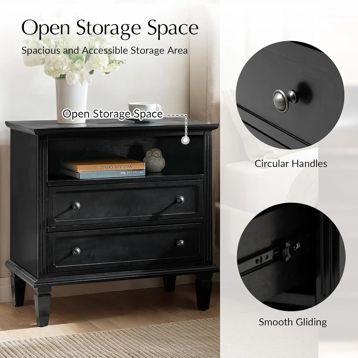 Farmhouse End Table With Charging Station Set Of 2 Black, Customized