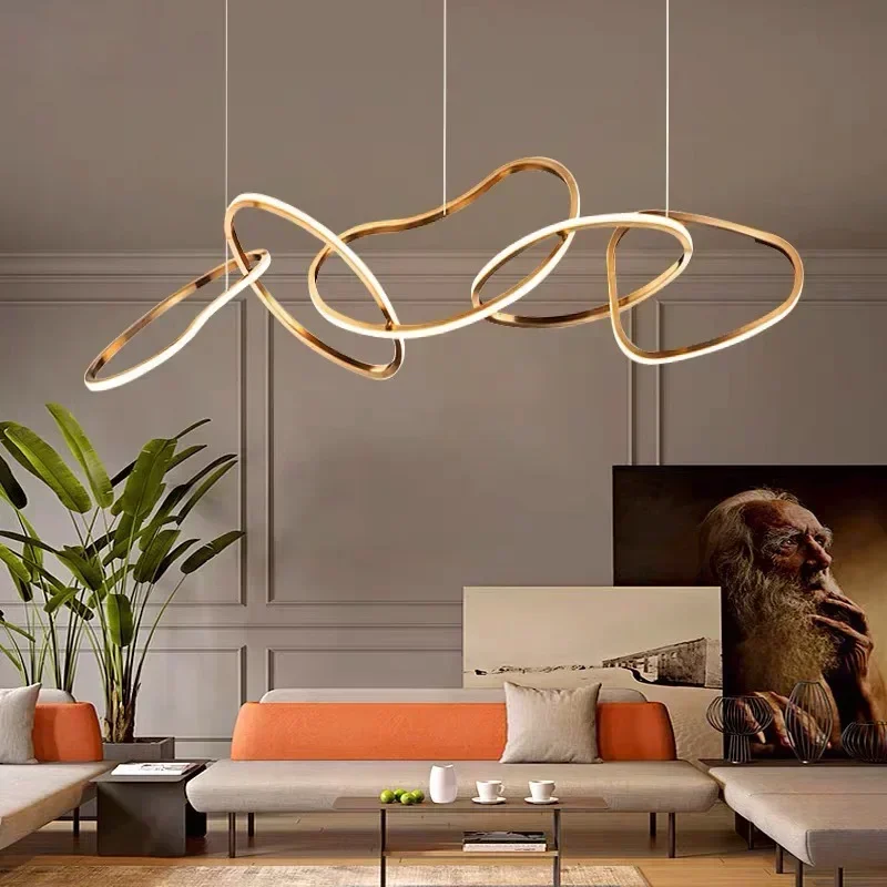 

Modern Led Five Ring Ceiling Chandelier Pendant Lights Bar Loft Living Dining Room Gold Lustre Hanging Home Decor Lamps Fixtures