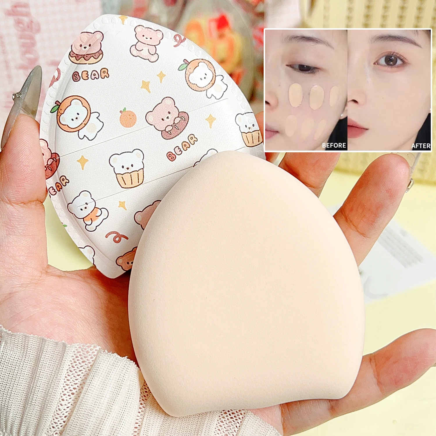 Portable Soft Cosmetics Puff with Storage Box Cotton Sponge Makeup Tool Wet Dry Use Concealer Foundation Air Cushion Powder Puff