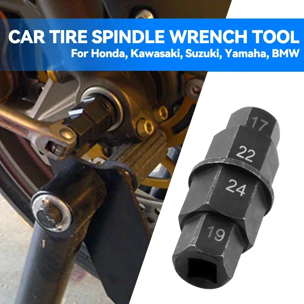 Motorcycle Maintenance Tools 4-in-1 Hex Axle Wrench, 3/8 Inch Drive 17/19/22/24mm Spindle Socket  Front Rear Wheel Disassembly