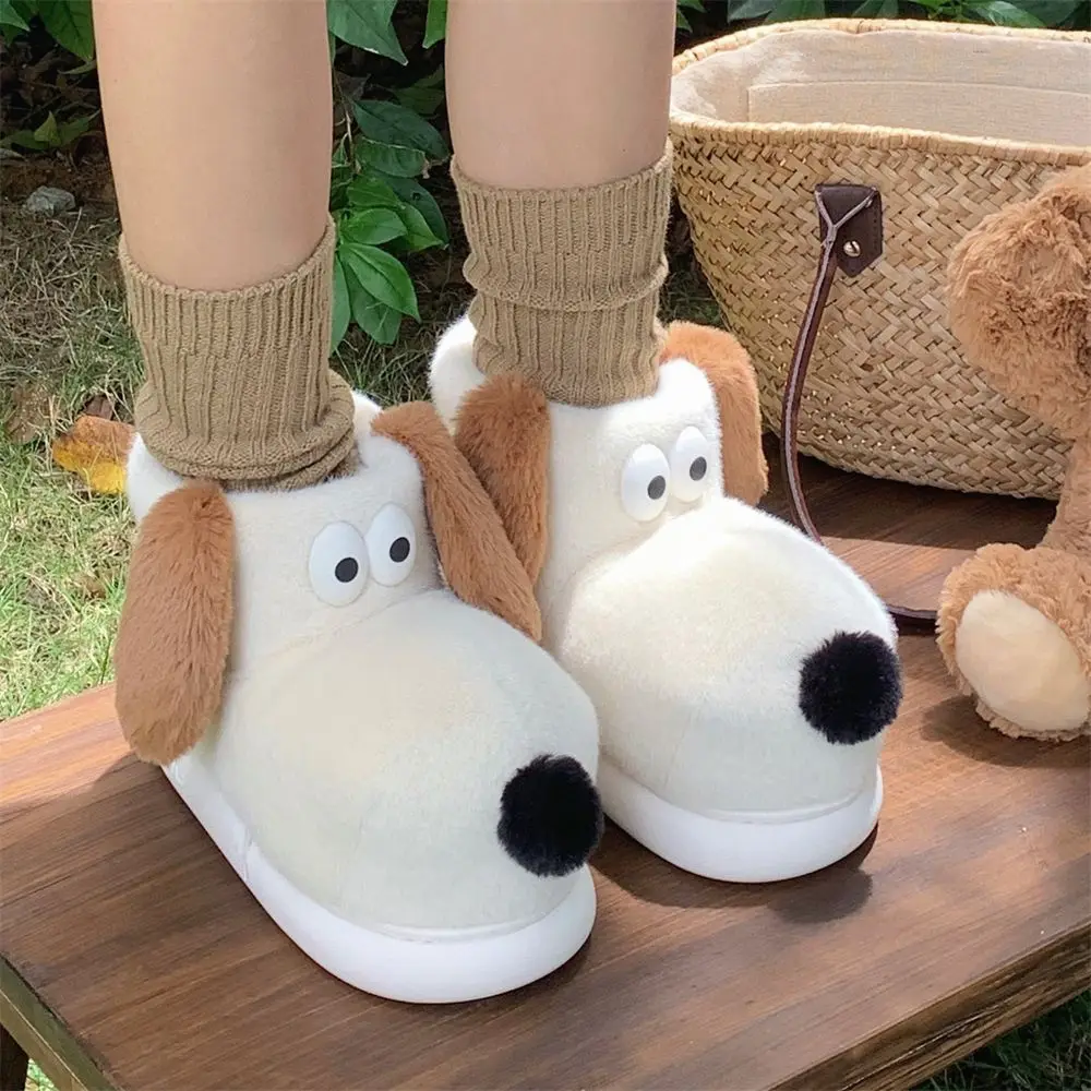 Cute Cartoon Doggy Furry Slippers Girls High Top Warm Plush Cotton Snow Boots Women Fluffy Home Slippers Ladies Platform Shoes