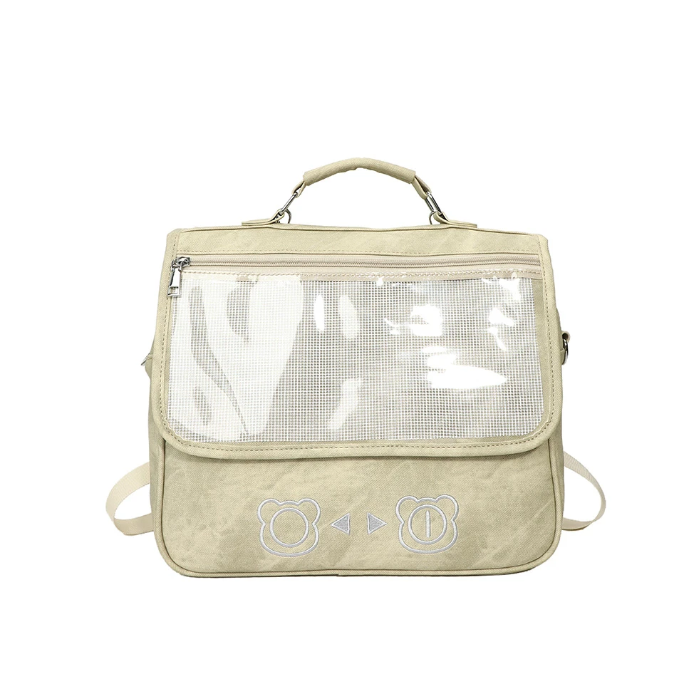 Japanese School Ita Backpack Women PVC Window Vintage Messenger Bag Pin Display Shoulder Crossbody Bag Clear Handbag Rucksack