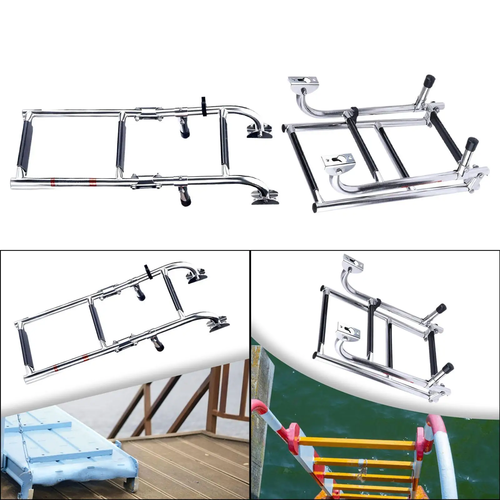 Stainless Steel Marine Ladder Telescoping Foldable Non Slip Accessory for Fishing Boat and Water Sports