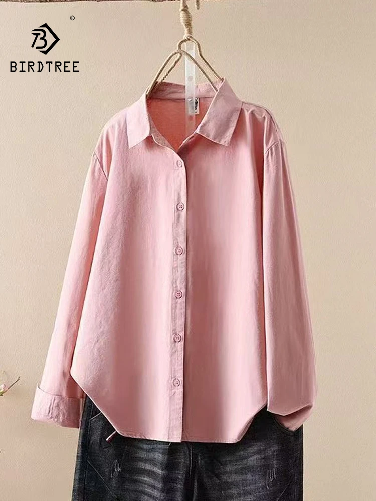 

New 2025 Autumn Cotton Long Sleeve Shirt, Women Turn-down Collar Solid, Mori Girl Simplicity Casual Basic Loose Blouse T58458CC
