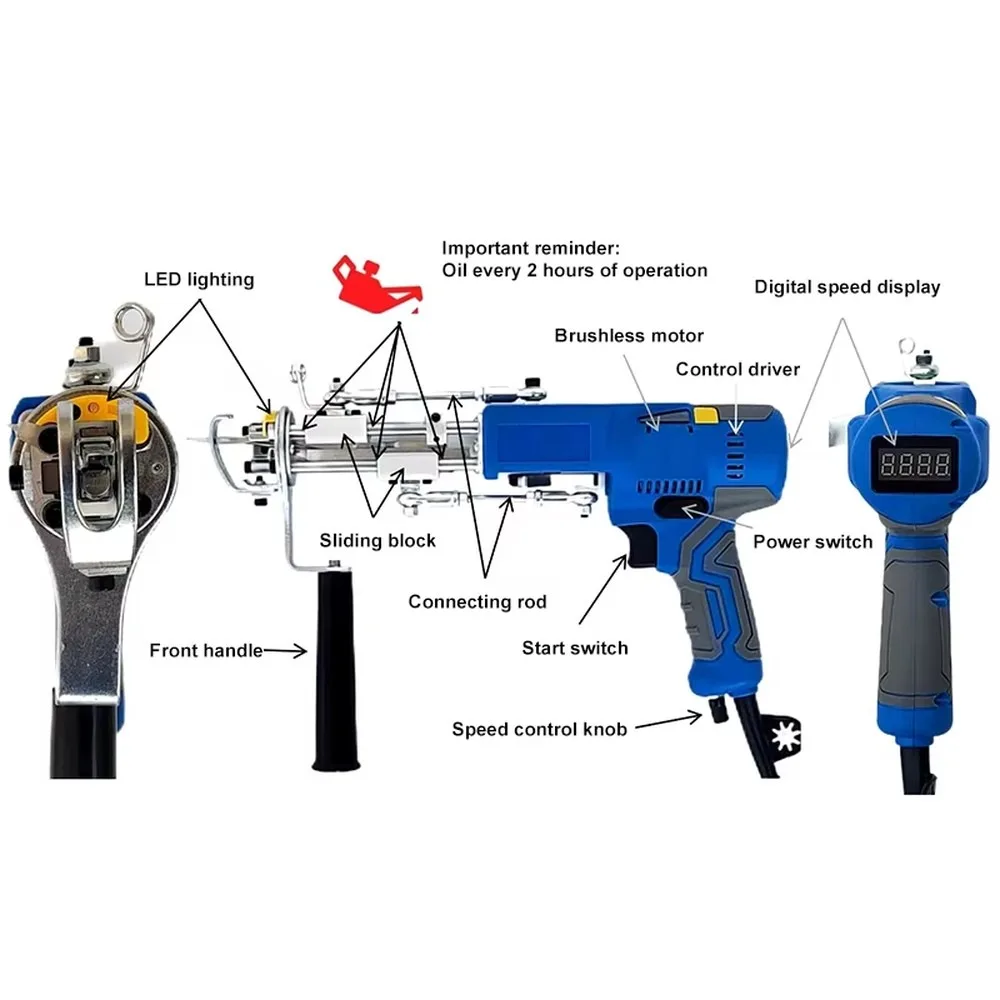 Professional 2-in-1 Tufting Gun 220V Digital LED Automatic Durable Carpet Making Tool for DIY Rug Weaving