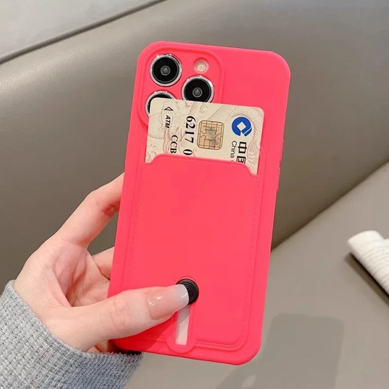Роскошный силиконовый чехол с держателем для карт для iPhone 16, 15, 14, 13, 12, 11 Pro Max, ударопрочная мягкая задняя крышка с тонким отверстием для камеры
