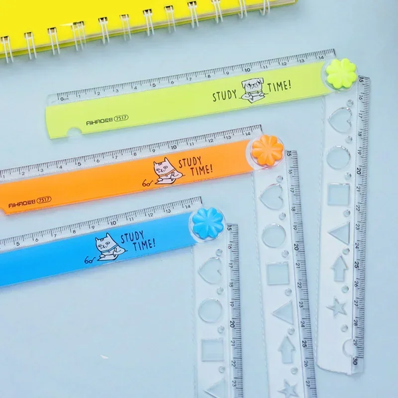 30CM Multifunction DIY Drawing Rulers Cute Kawaii Study Time Color Folding Ruler  for Kids Students Office School Stationery