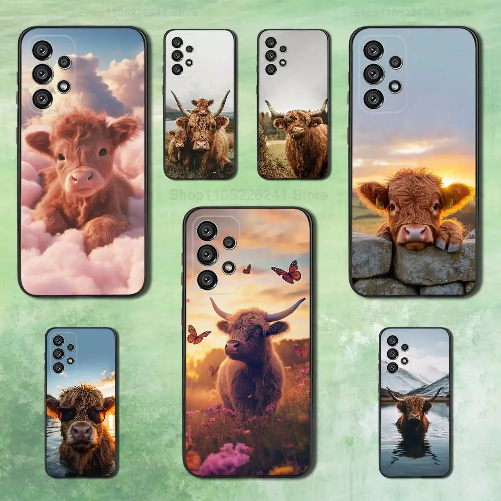 

Cute Animal Highland Cow For Samsung Galaxy A53,31,52,72,41,Note,J7,8,9,5G,22,73,32,71, Soft Black Silicone Case