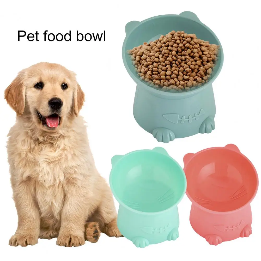 13*6cm Pet Bowl Cartoon Cat Shape Tilted Anti-overturn Raised Base Protect Cervical Spine Cats Dogs Pet Food Feeding Dish Plate