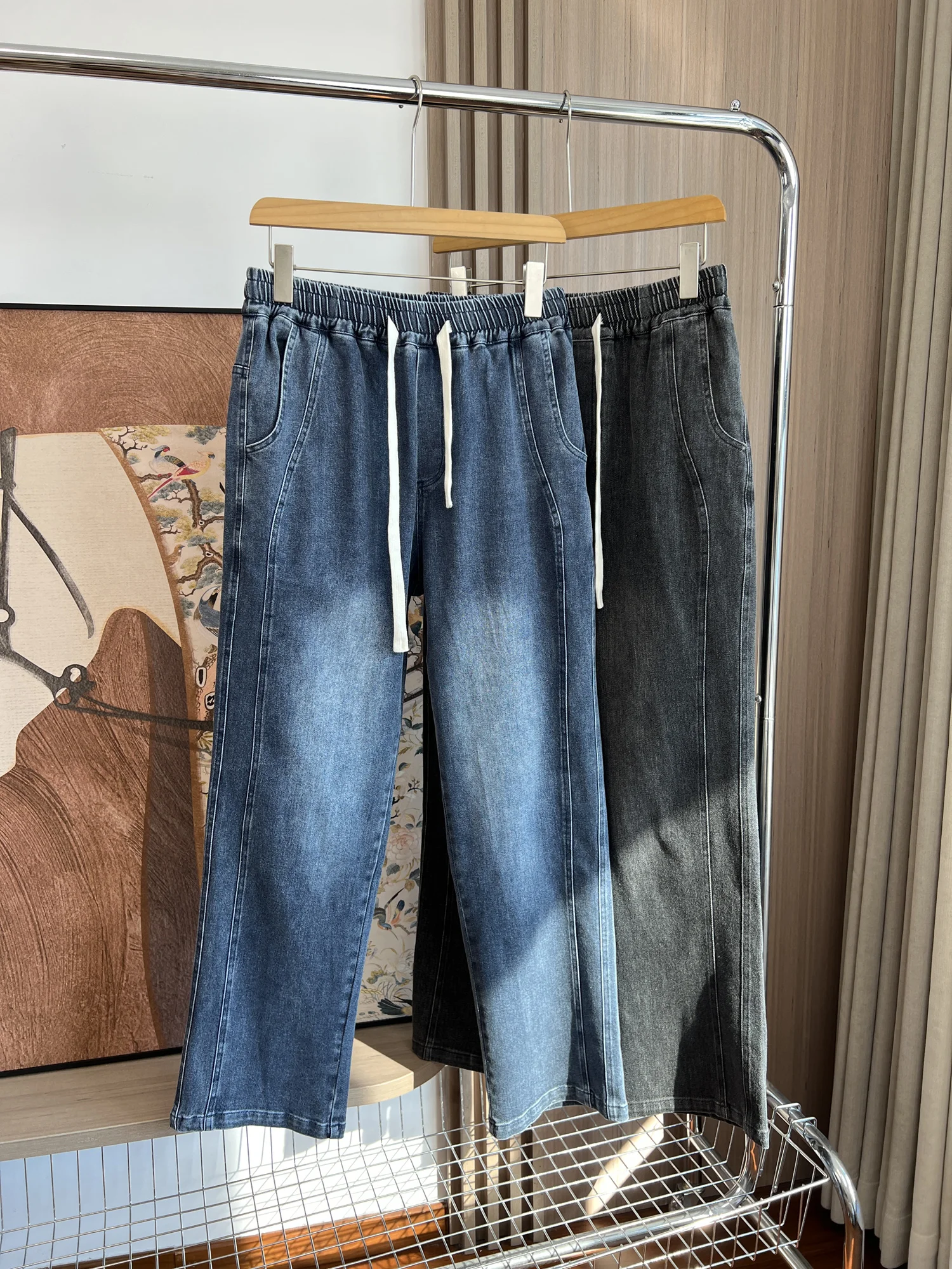 

Retro Waed Comfortable Elastic Waist Straight Leg Casual Jeans Men's Autumn Versatile Loose Fit Jeans Youth Trendy Sle