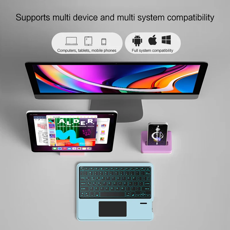 AJIUYU Keyboard Touchpad Backlight Wireless Bluetooth For iPad Samsung Lenovo Xiaomi Surface Laptop Tablet Phone ios Android Win