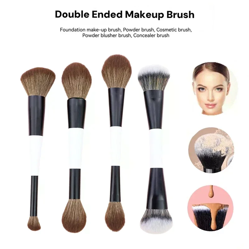 2 In 1 Professional Double Ended Makeup Brush Large Conical Head And Handle For Foundation Concealer Setting Travel Make Up Tool