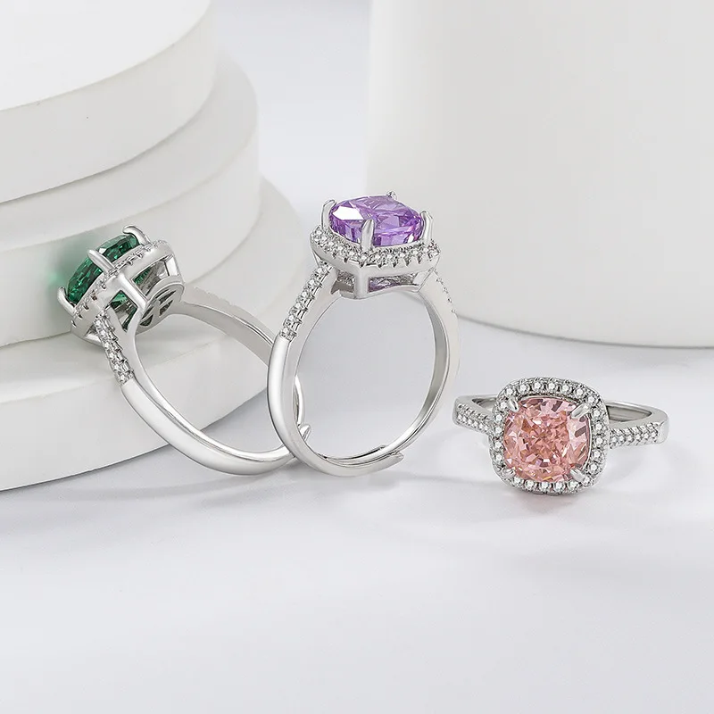 925 Sterling Silber Stilvoller und Einfacher Eisblumen-Schliff Prinzessin Quadratischer Zirkon-Ring Geburtstags- und Jubiläumsgeschenk – Detail 6