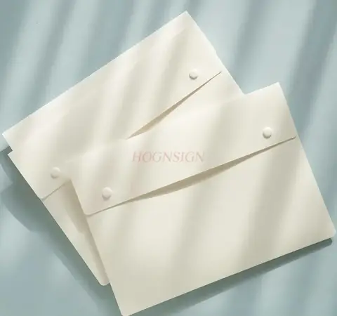 단추 파일 가방, 심플 화이트 A4 문서 가방, 데이터 가방, 두꺼운 하드 플라스틱 파일 가방