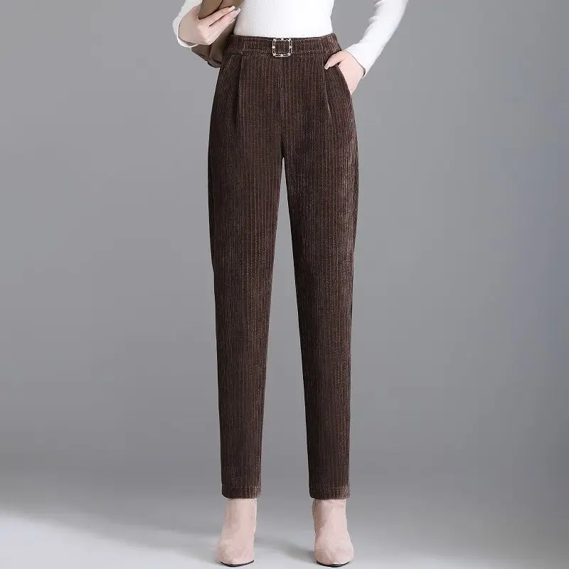 

Autumn and Winter Women's Harlan Pants High Waist Loose Fit Pocket Elastic Crop Pants Fashion Casual Elegant Commuter Pants