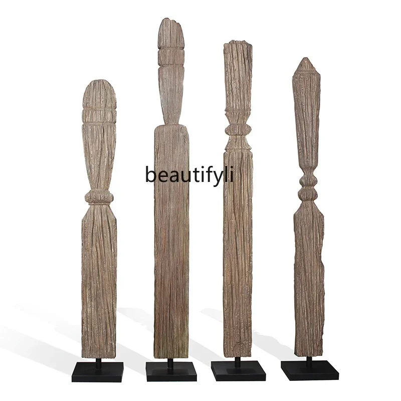 03 ss Creative simulation wooden wabi-sabi wind ornament large floor-to-ceiling modern retro living room decoration sculptur