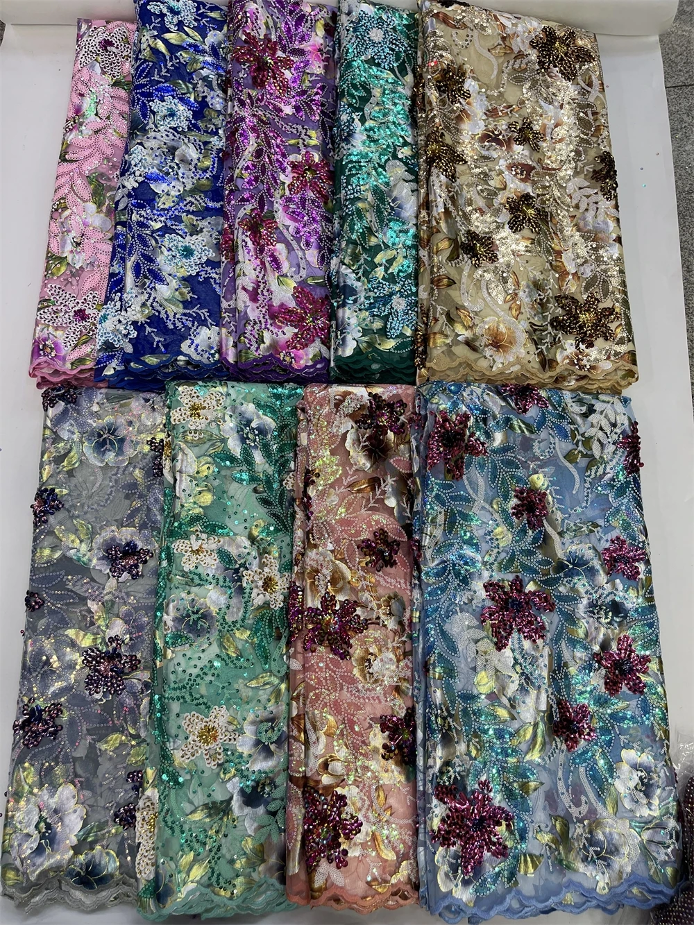 

African & French Lace Fabric Per Meter,5 Yards White Cotton Tulle Fabrics With Rhinestone, Suitable For Wedding Dresses Design