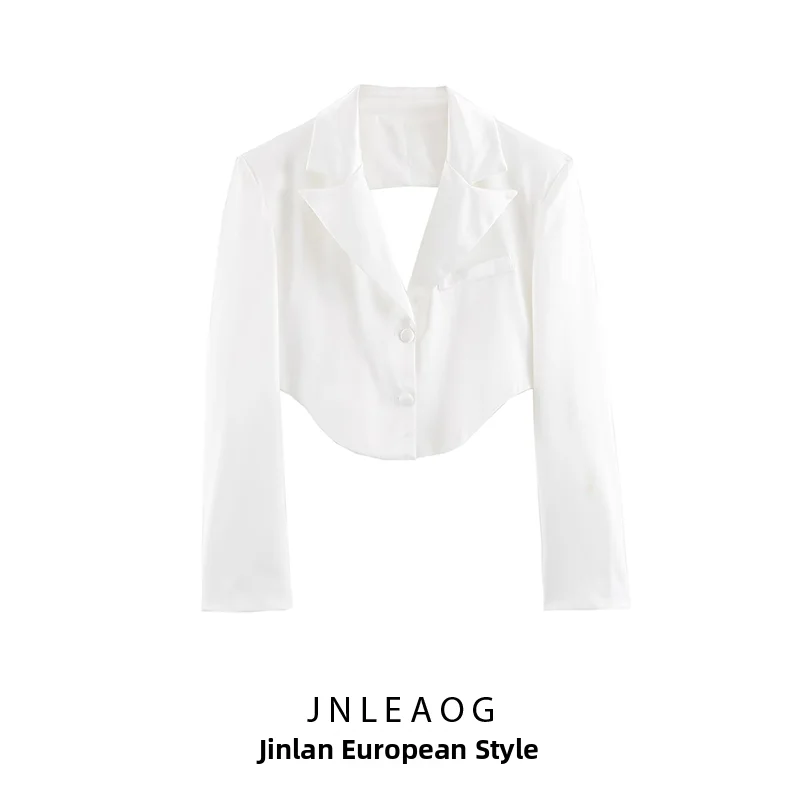 

JNLEAOG Summer New Fashion Backless Short Suit Jacket Women's Stylish Versatile Polyester Business Long Sleeve Regular Fit