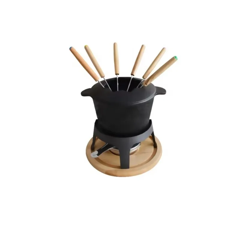 

Чугунный горячий горшок Чугунный набор фондю с 6 вилками