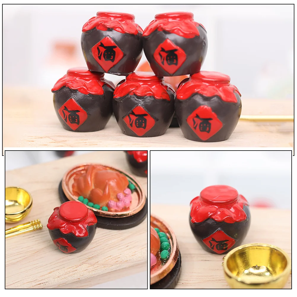 6Pcs Miniature Liquor Jar Decorations Mini Wine Jar Set for Mini House Kitchen Table Realistic Tiny Accessories