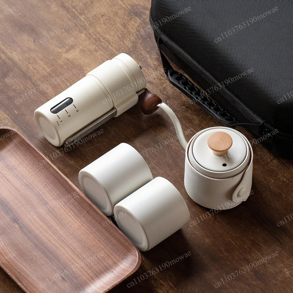 Portable camping hand grinder coffee pot, bean grinder set, hand brewed coffee set