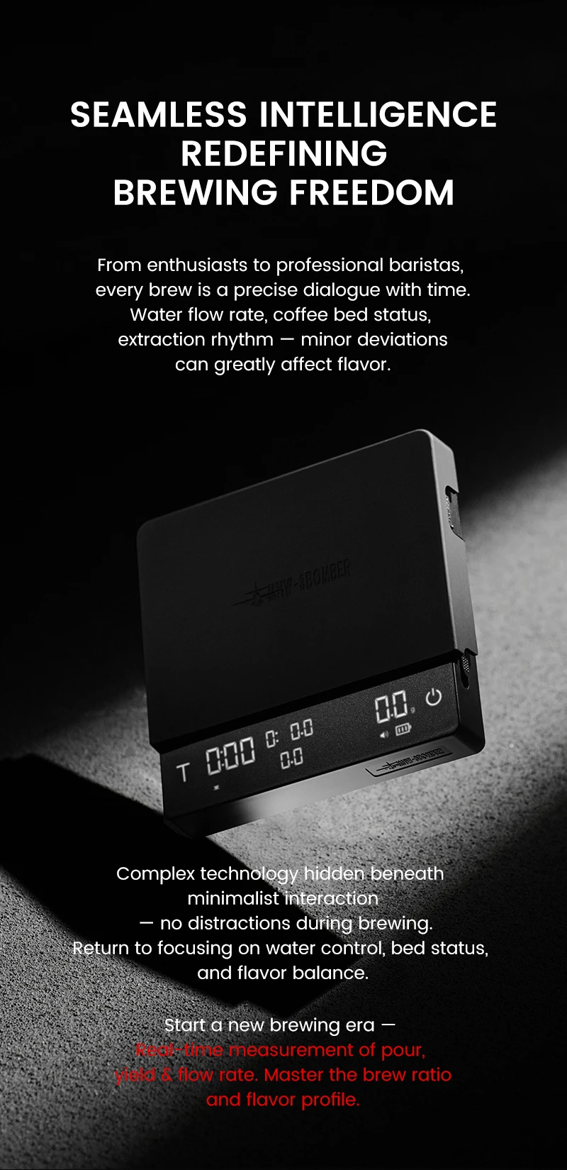 MHW-3BOMBER Cube Coffee Scale 3.0 Pro Max Digital Kitchen Coffee Scale High Precision Flow Rate Big Battery Coffee Accessories