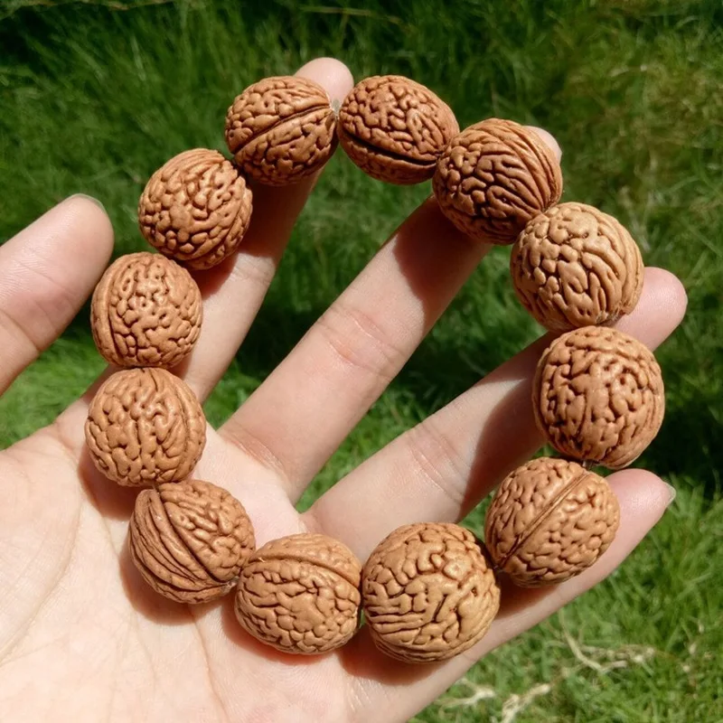 Wild mountain peach and walnut beads, dense grain pattern, small peach beads, hand-held play piece, antique single-loop bracelet