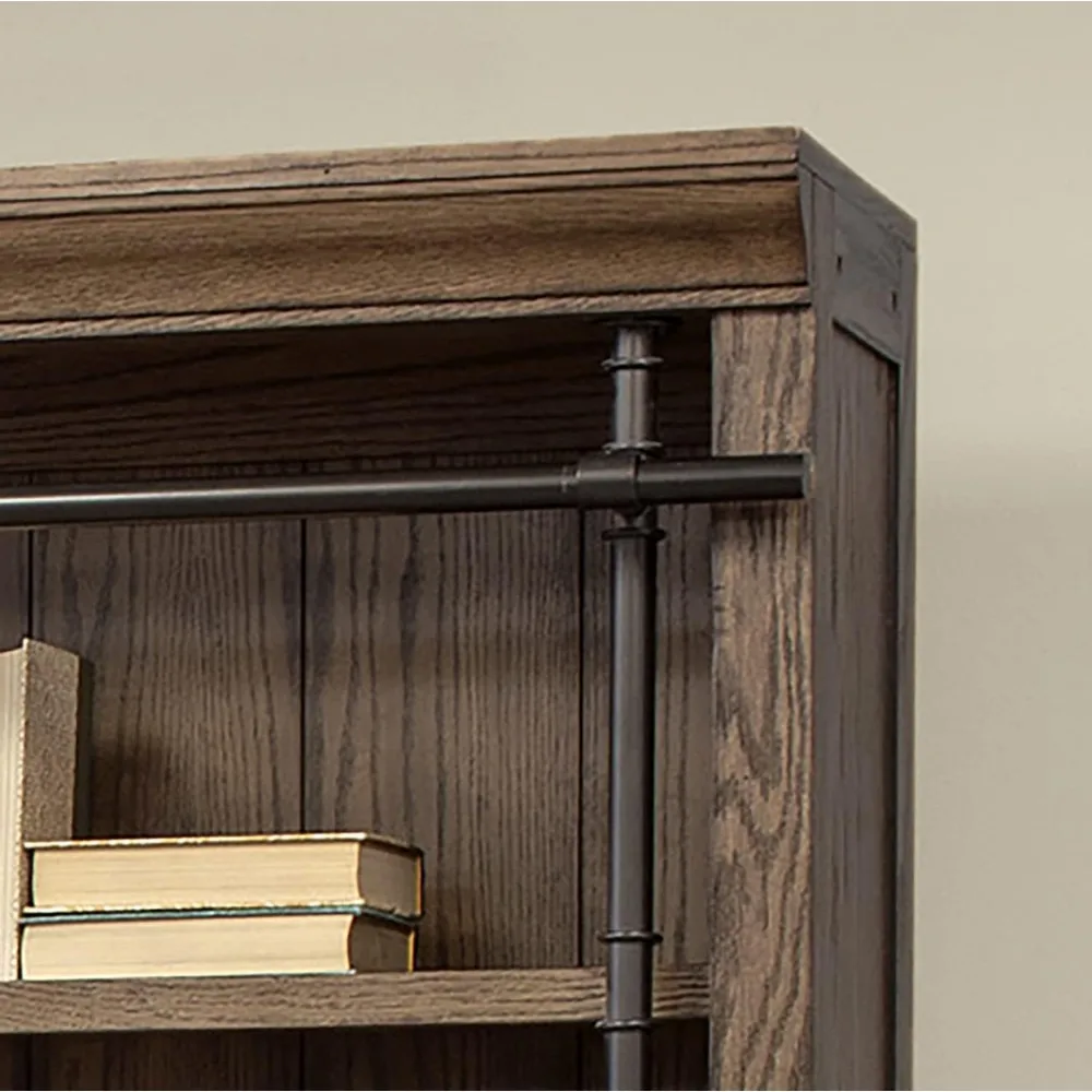 Dinding Rak Buku Tinggi Avondale 8' dengan Tangga, Organizer Penyimpanan, Rak Pajangan untuk Kantor, Coklat