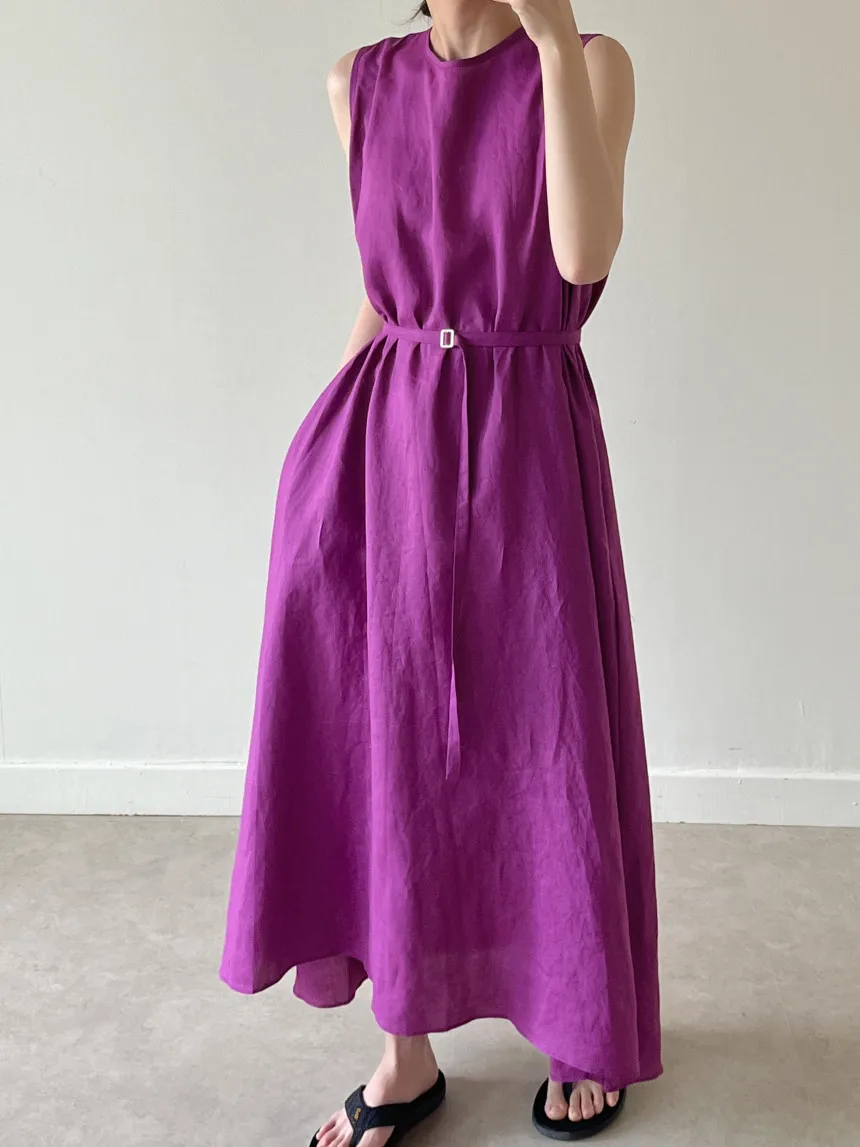 

Long Dress Women Dresses A Line Vestidos Streetwear Round Neck Sleeveless High Waist Elegant Splice Y2k Maxi 2025 Work Loose