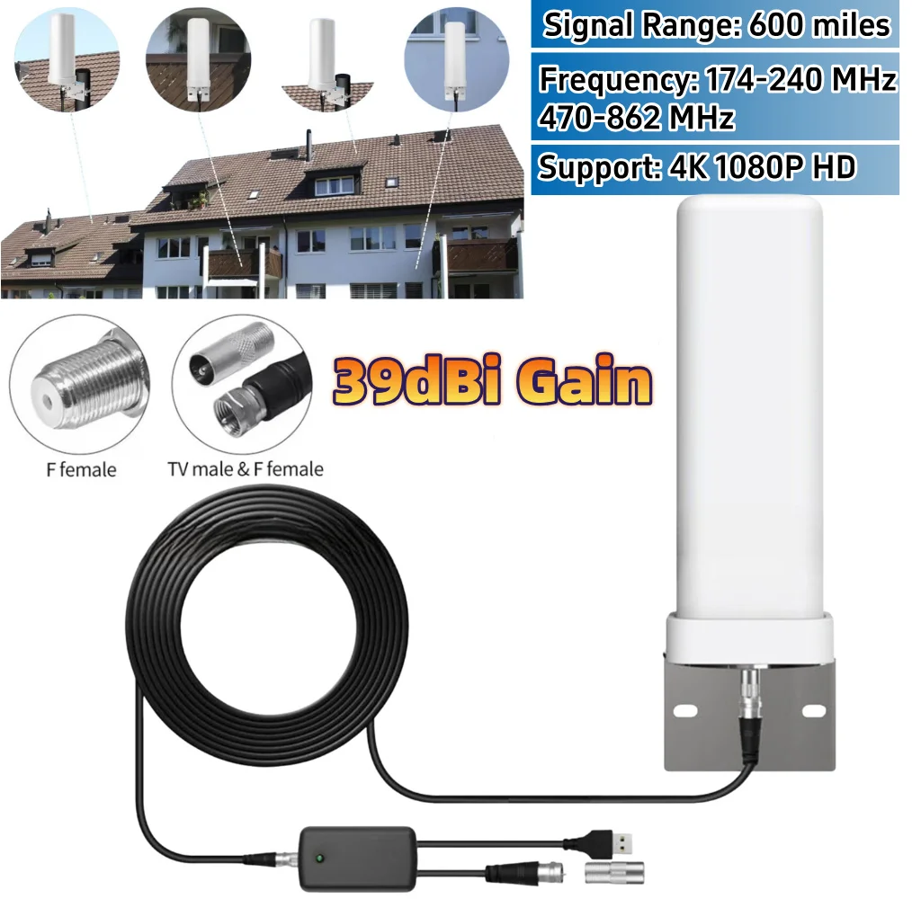 

Outdoor Digital TV Antenna 1080P 39dBi for Signal Booster for DVB-T/T2 | ISDB-T | DMB-T/H | ATSC HDTV with DAB/FM Radio