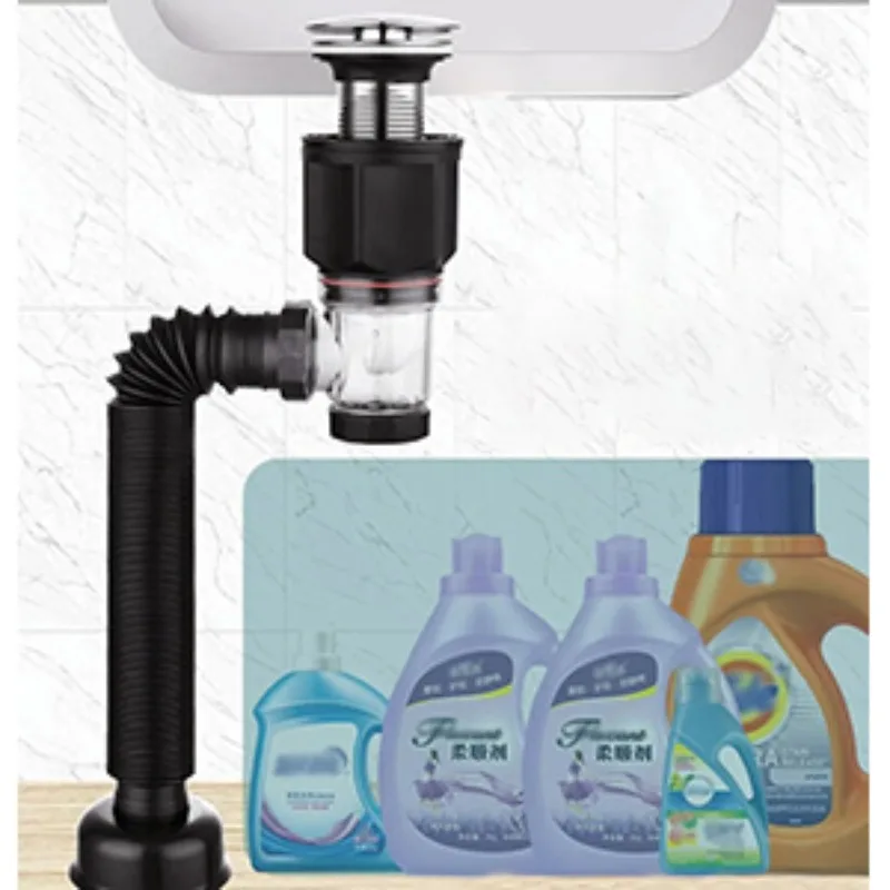 Universal Flip Top Anti-Odor Drain Pipe Set Sink Drain Retractable Deodorizing Filter Flexible Downspout Bathroom Anti Clogging