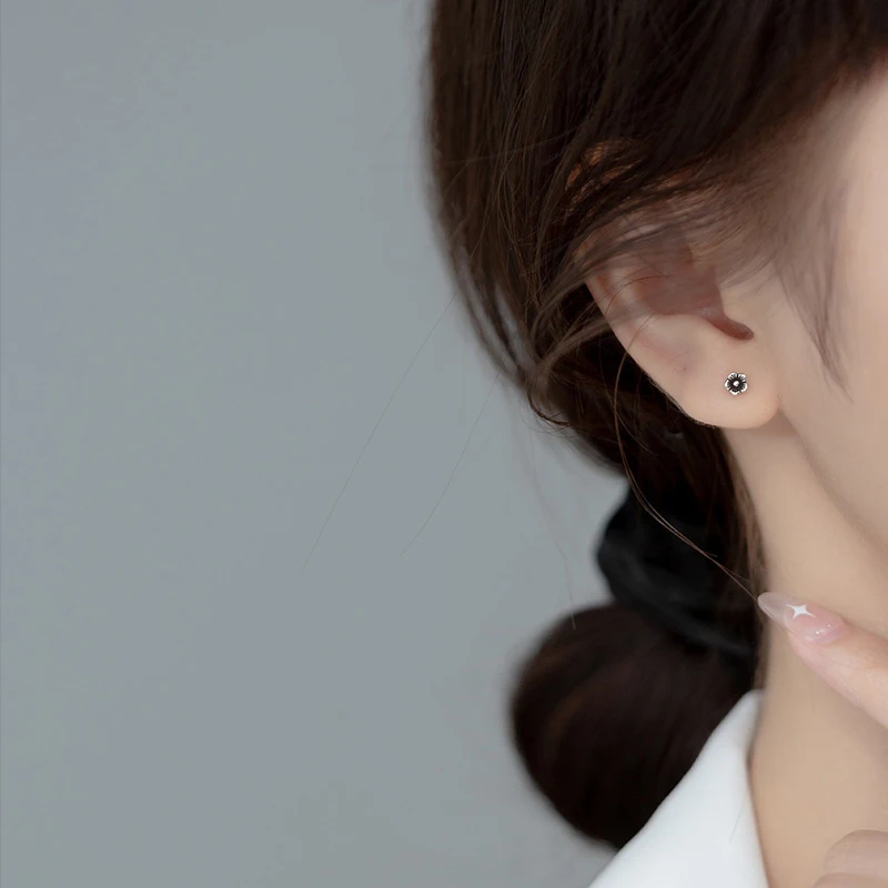 Modian Small Vintage Silver Stud Earrings for Women 925 Sterling Silver Studs Ear Fine Jewelry Accessories Prevent allergy