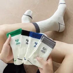 Couple Stockings Men'S Cotton Socks Sports Absorb Sweat Basketball Mid-Calf Socks Color Matching Unisex White Stockings For Men