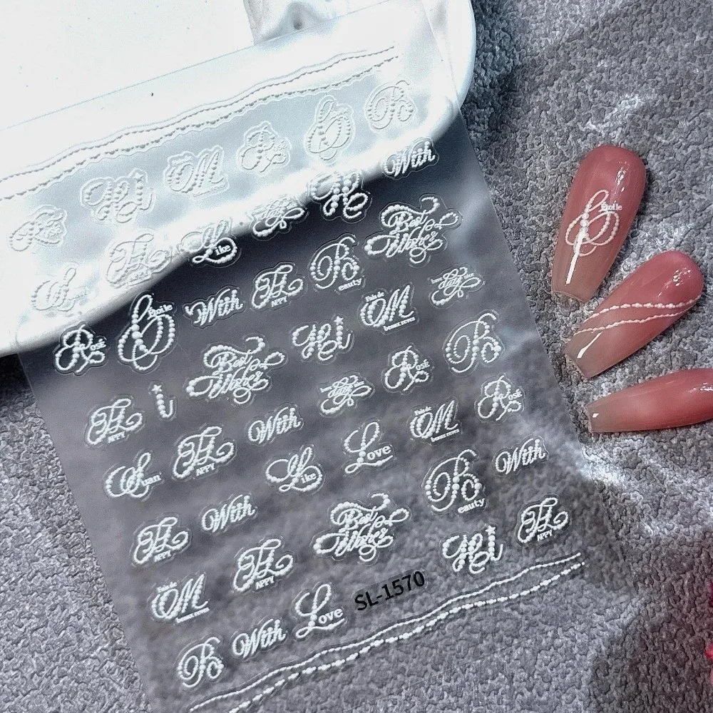 New English Letter Nail Art Stickers Black White DIY Nail Decoration 3D Embossed Artistic Font Manicure Decals Manicure Tool