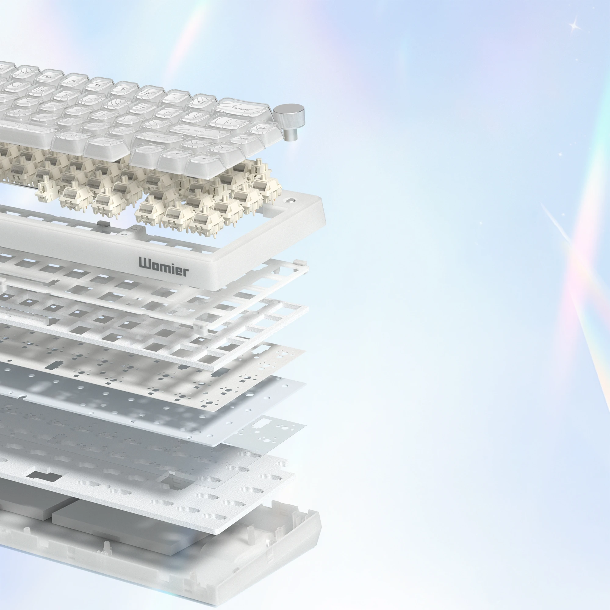 2025 Super New White Topographic Q61 QMK/VIA Gamer Keyboard RGB Gasket Hot Swap 3 Modes Wireless Mechanical Keyboard with Knob