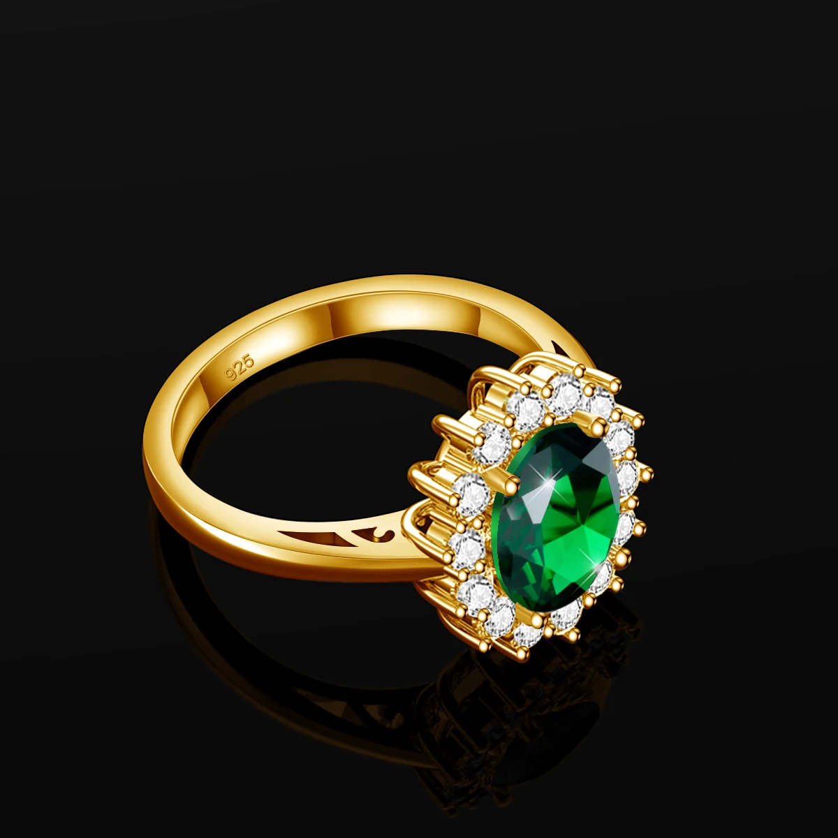 Szjinao Princess Diana Gold Emerald Ring Women Oval Stone 8*10mm Trending Victoria Jewelry luxury Engagement Gift High Quality