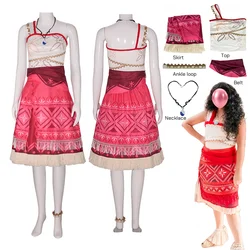 Tropical Island Princess Dress for Women Ocean Hawaiian Adventure Halloween Costume Skirt with Necklace Party Dress Up
