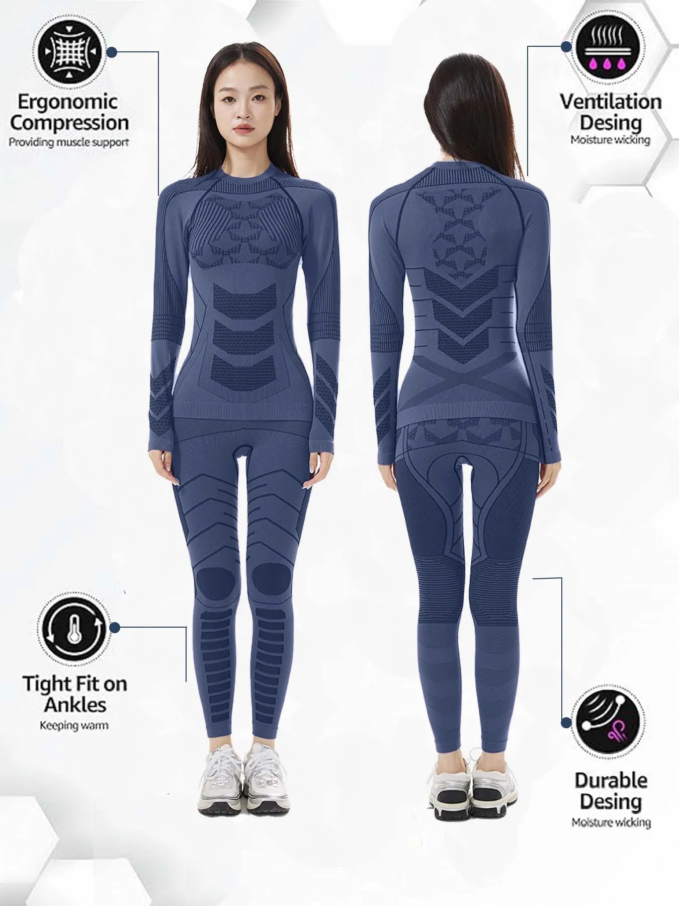 Damen-Thermounterwäsche, Ski, atmungsaktiv, warm, Basisschicht, Winter, lange Unterhosen, Oberteil, Unterteil, Sets für kaltes Wetter – Detail 4