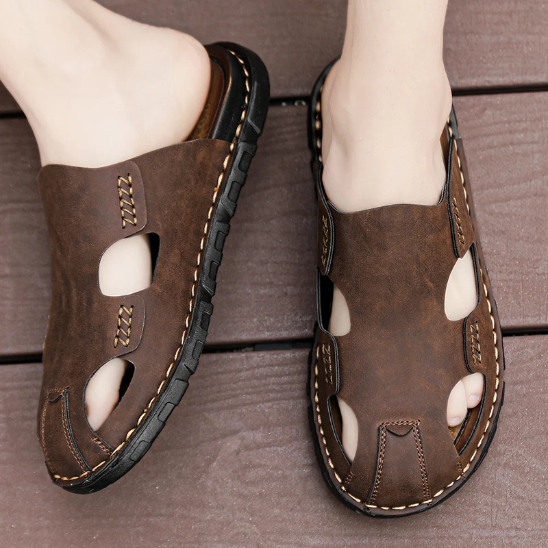 Baotou sandals summer personalized fashion sports and leisure slippers perforated shoes large-sized high-quality leather shoes