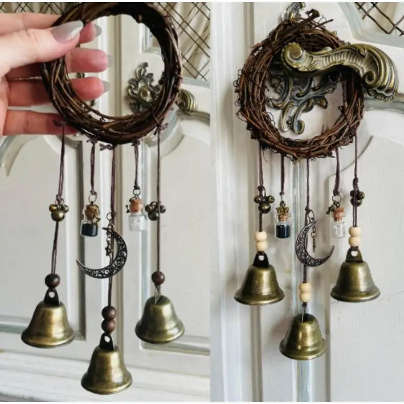 1set Witch Bell Protection Door Handle Pendant Rattan Wind Bell Witch Prayer Crystal Wind Bell Home Decoration