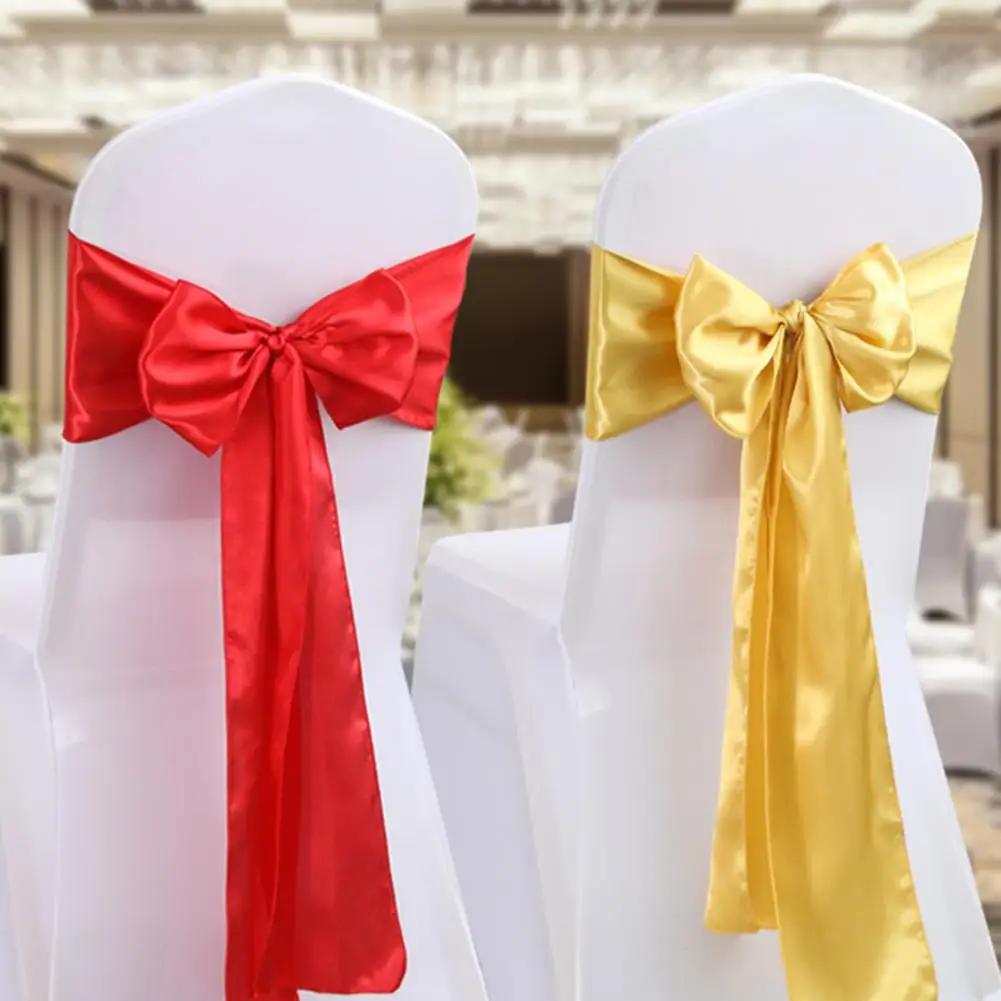 10 Pcs Wedding Chair Back Covers Satin Chair Slipcovers Big Bow Decor Party Banquet Decoration Dining Chair Back Ties