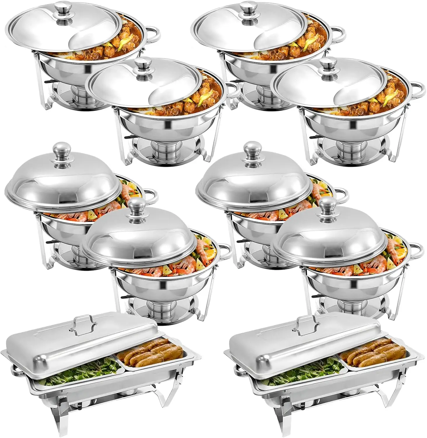 10 Pack Chafing Dish Buffet Set, Stainless Steel Catering Food Warmer For Banquet, Parties, Wedding (4 Packs 5Qt Pan + 4 Packs