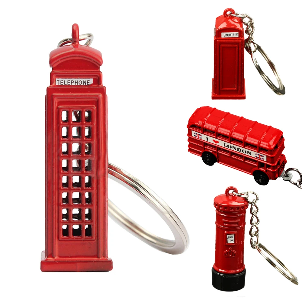 Fashion Red London Bus Keychain Mini Post Mail Box Telephone Booth Keyring for Men Women Car Handbag Pendant Party Souvenir Gift