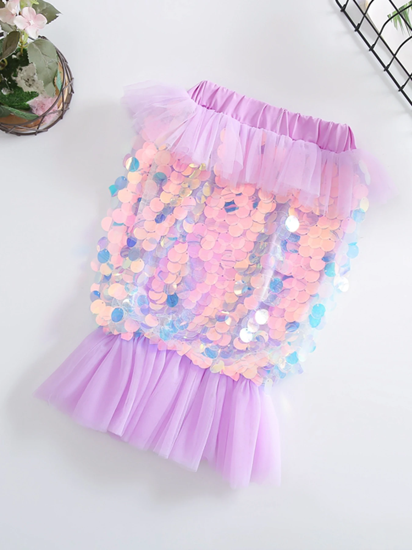 Girls purple sparkly mermaid skirt, elastic waist, slim fit, mesh, sequins, perfect dress up skirt for birthdays, holidays,party