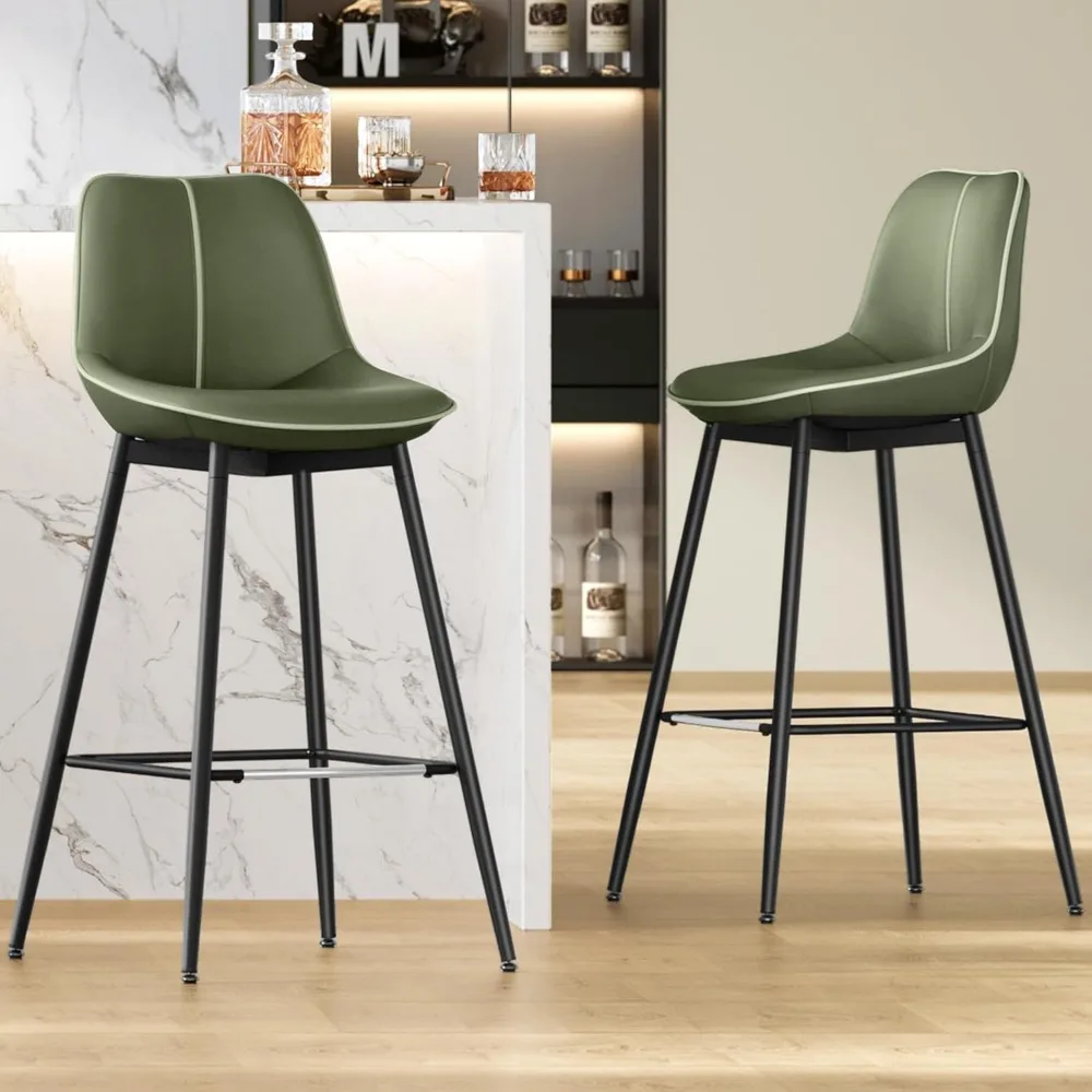 

Bar Stools Set of 2, Bar Height Bar Stools with Back, Ergonomic Backrest, Synthetic Leather, Metal Legs, 28.7-Inch Tall Stools