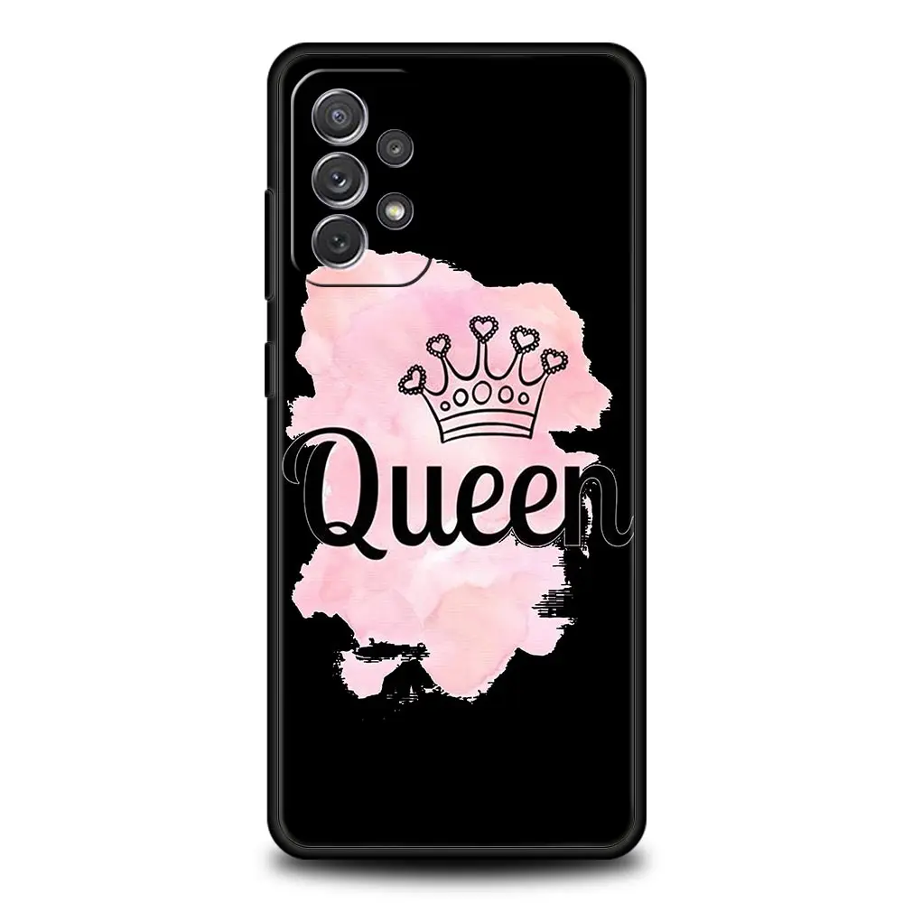 King Queen Lovers Couple Phone Case For Samsung A51 A71 A21S A12 A11 A31 A41 A01 A03s A52 A32 A22 A13 A23 A33 A53 A73 5G Cover