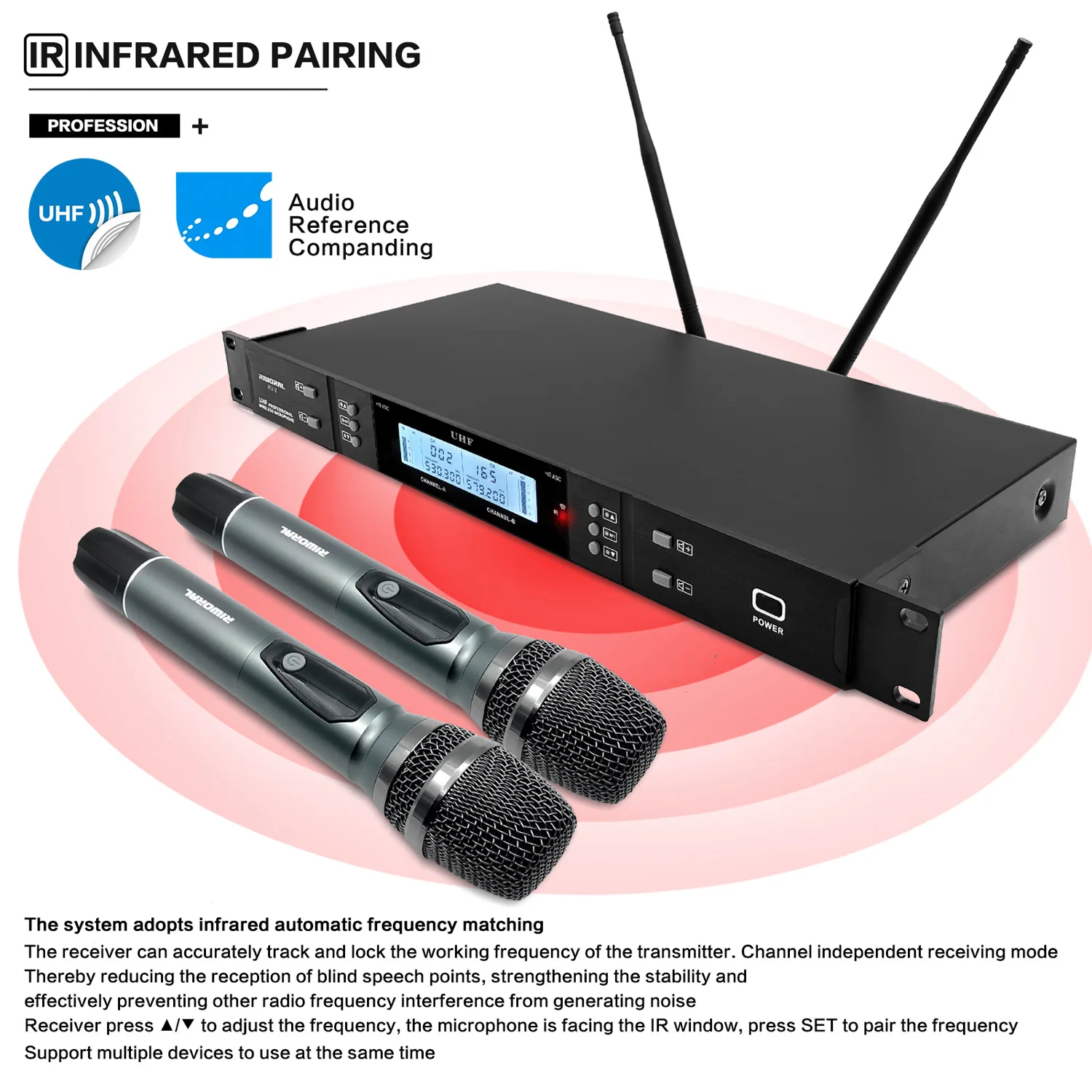 2026 RV-2 ميكروفون كاريوكي لاسلكي FM احترافي لأداء الحفلات والغناء #5