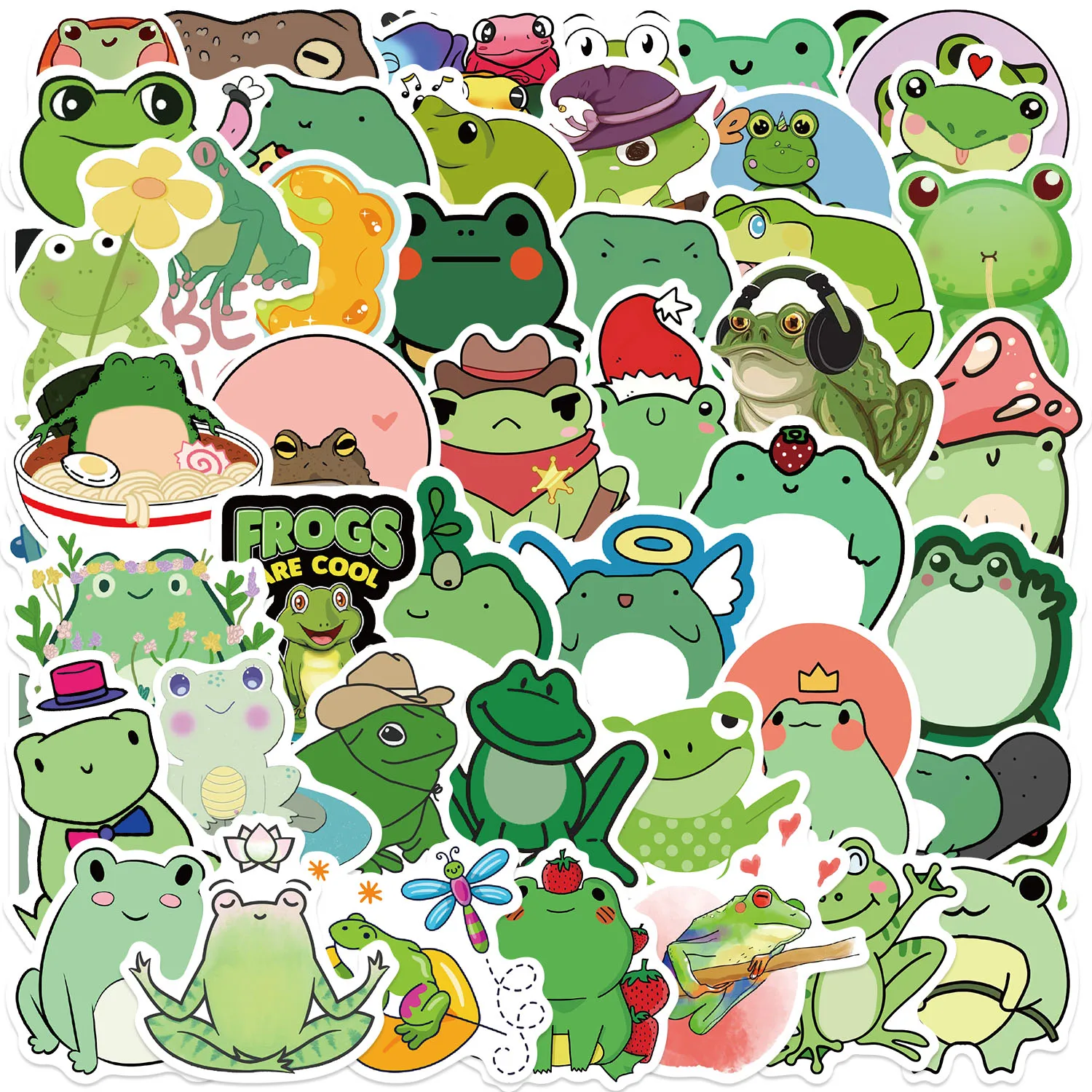 50PCS Fun Cartoon Frog Stickers Scrapbooking Collage Material Phone Cases Guitar Notebooks DIY Decorative
