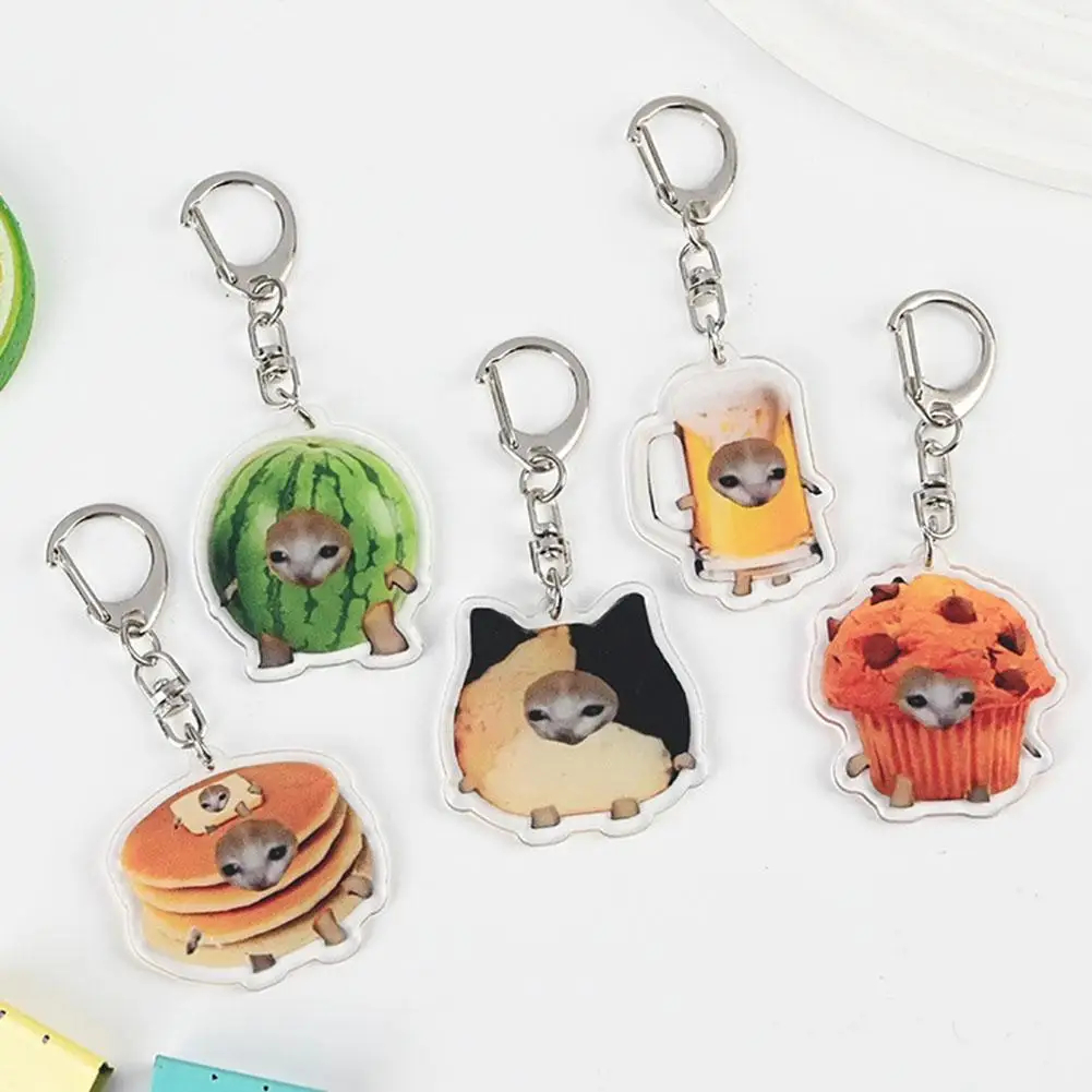 Food Cat Cat Head Keychain Banana Cat Popular Schoolbag Phone Pendant Acrylic Fun Gifts Cute Keychain Keyring Bag Pendant