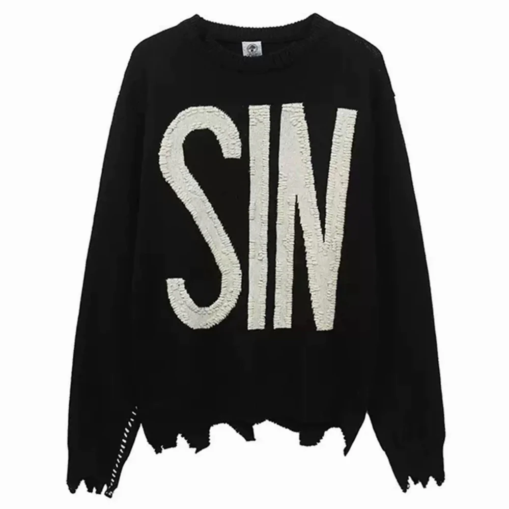 

26fw SIN Saint вязаный свитер для мужчин и женщин лучшего качества, черные вязаные толстовки с круглым вырезом большого размера